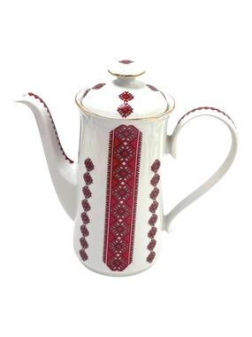 JL Menau UkrainianFolk Pattern Espresso Coffee Pot 8 Inch Porcelain‎ Germany
